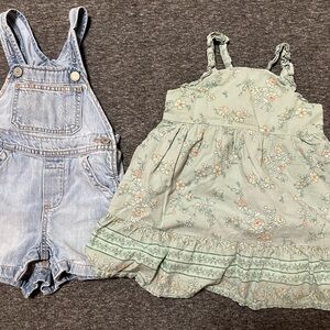 Cute 2T Gap denim overall shorts and Osh Kosh Sundress Bundle